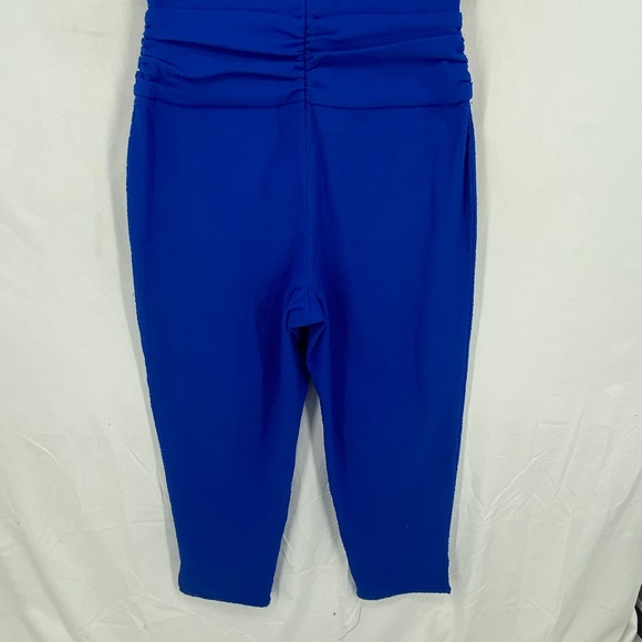 INC Womens Size 14 Cropped Leg Jumpsuit Cobalt Blue Boucle Silver Buttons Pocket - Picture 14 of 16